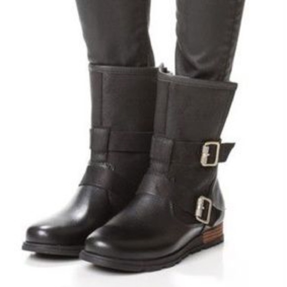Sorel Major Moto Flannel Lined Leather Boot In Brown